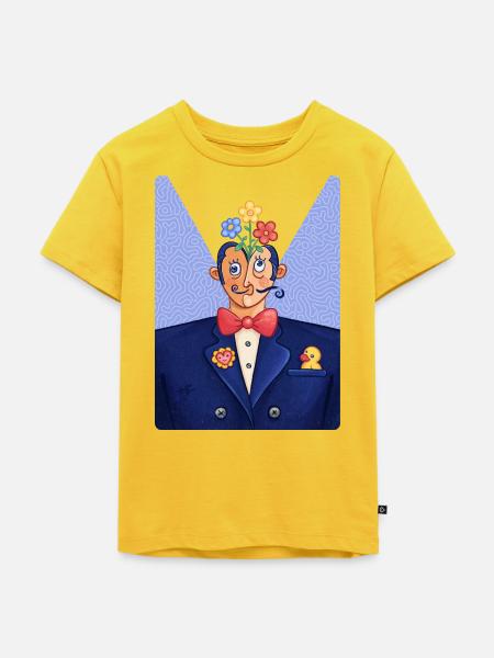 Geblümter Mann im Anzug - Kinder Premium Bio T-Shirt - Sonnengelb
