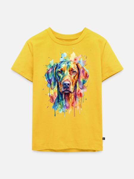 Regenbogen-Wasserfarben Hund - Kinder Premium Bio T-Shirt - Sonnengelb