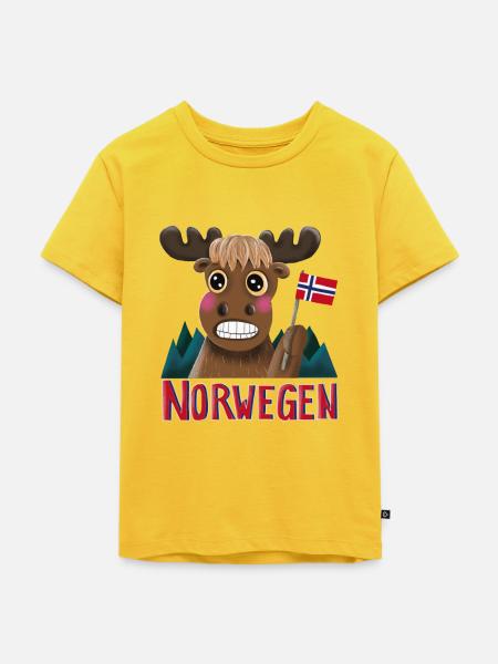 Norwegischer Elch mit Flagge - Kinder Premium Bio T-Shirt - Sonnengelb