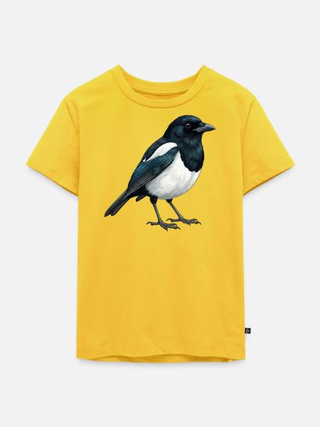 Elster – Vogelillustration - Kinder Premium Bio T-Shirt - Sonnengelb