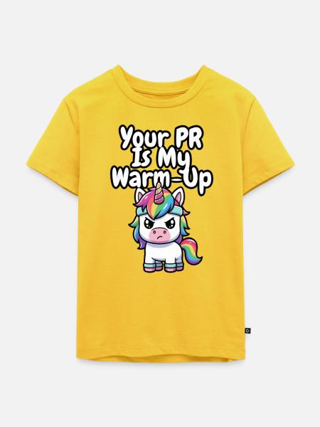 Aufwärm-Einhorn-PR - Kinder Premium Bio T-Shirt - Sonnengelb