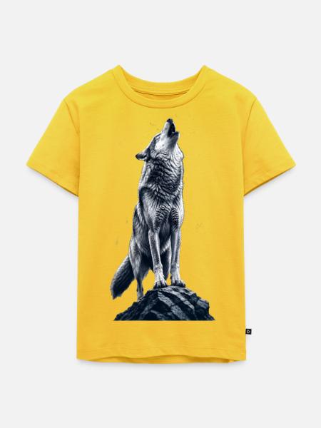 Wolfsruf auf Fels - Kinder Premium Bio T-Shirt - Sonnengelb