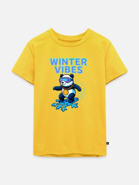 Winter Vibes Panda Neon - Kinder Premium Bio T-Shirt - Sonnengelb