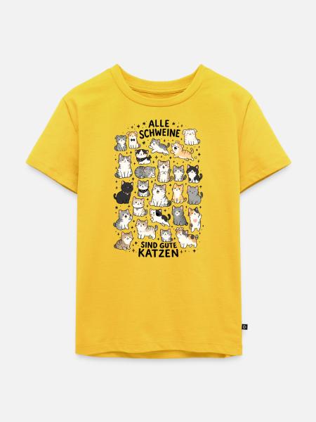 Katzenkolonie bunte Fellnasen Muster - Kinder Premium Bio T-Shirt - Sonnengelb