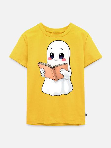 Gespenst liest ein Buch - Kinder Premium Bio T-Shirt - Sonnengelb