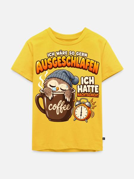 Nachtschicht: Müde Eule mit Kaffee - Kinder Premium Bio T-Shirt - Sonnengelb