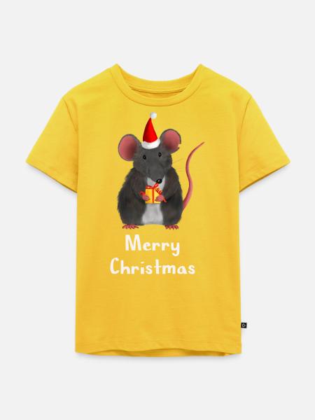 Weihnachtsratte Merry Christmas - Englisch - Kinder Premium Bio T-Shirt - Sonnengelb