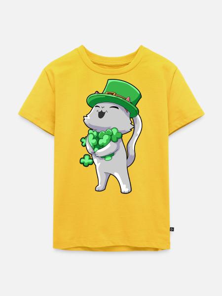 Katze Kleeblatt Glück - Kinder Premium Bio T-Shirt - Sonnengelb