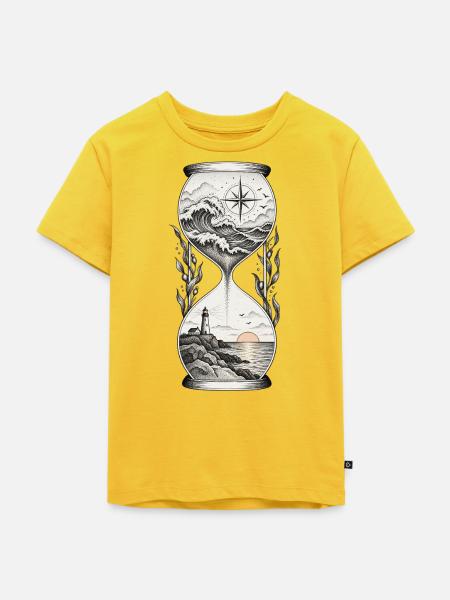 Meeresuhr mit Leuchtturm Kompass - Kinder Premium Bio T-Shirt - Sonnengelb