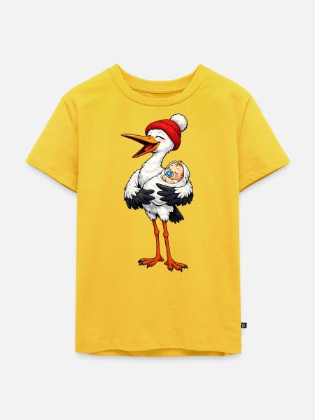 Storch mit Baby - Kinder Premium Bio T-Shirt - Sonnengelb