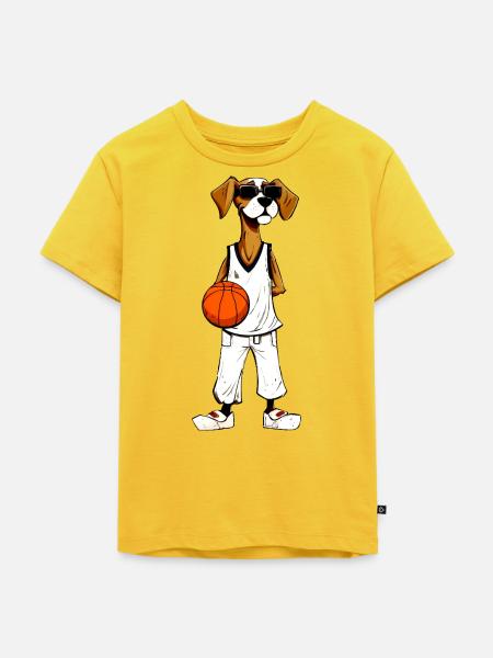Basketball Hund - Kinder Premium Bio T-Shirt - Sonnengelb