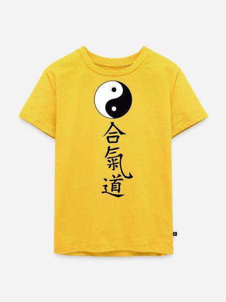 YinYang Tao mit Schriftzug Aikido - Kinder Premium Bio T-Shirt - Sonnengelb