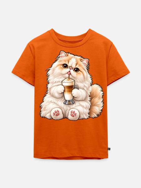 Süße Perserkatze mit Latte Macchiato - Kinder Premium Bio T-Shirt - Orange