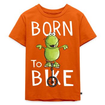 Born To Bike - Frosch - Einrad - Fahrrad - Comic - Kinder Premium Bio T-Shirt - Orange  - Vorne - Hailey (125cm)