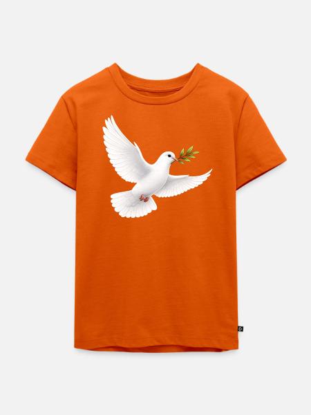 Weiße Taube mit Olivenzweig - Friedenstaube - Kinder Premium Bio T-Shirt - Orange