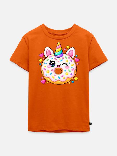 Funkelnder Kawaii-Einhorn-Donut - Kinder Premium Bio T-Shirt - Orange