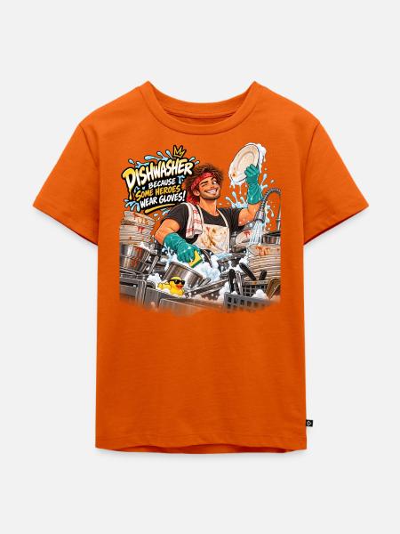 Hero Dishwasher Grüne Handschuhe - Kinder Premium Bio T-Shirt - Orange