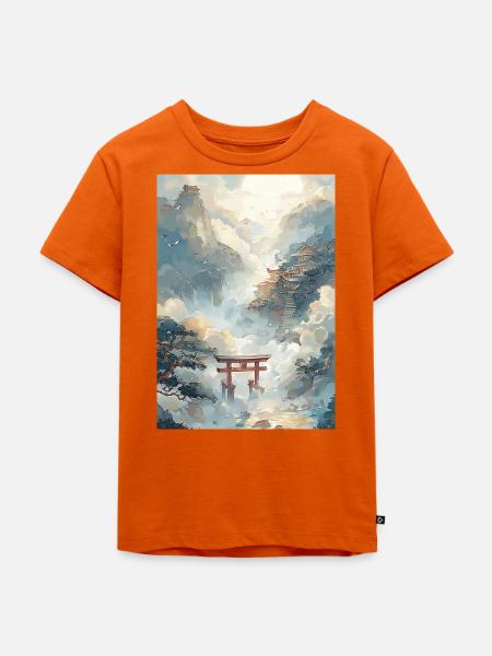 Pagode und Torii-Nebel - Kinder Premium Bio T-Shirt - Orange 