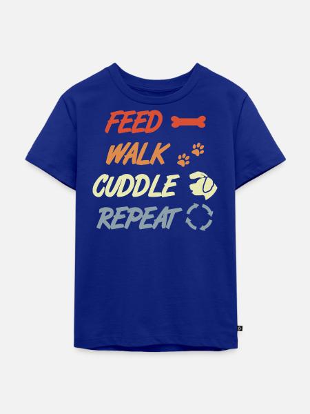 Feed Walk Cuddle Repeat – Hundeliebe - Kinder Premium Bio T-Shirt - Royalblau