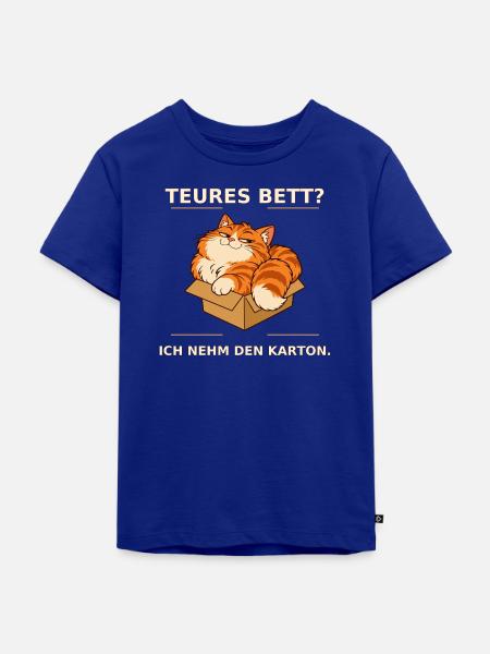 Kartonliebe Katze – Teures Bett - Kinder Premium Bio T-Shirt - Royalblau