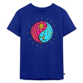 Yin Yang, soleil, lune, étoiles, symbole chinois - T-shirt Premium bio Enfant - bleu roi - Devant - AI Model Kid Male (0cm)