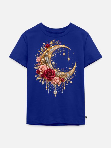Goldener Mond mit Rosen - Kinder Premium Bio T-Shirt - Royalblau