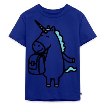 Cheerful unicorn for school enrollment with satchel - Kids Premium Organic T-Shirt - royal blue - Front - AI Model Kid Male (0cm)