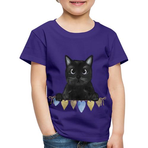 Chat noir guirlande coeurs couleur - T-shirt Premium Enfant
