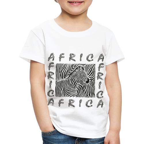 Background with a zebra motif with the text AFRICA - Kinder Premium T-Shirt
