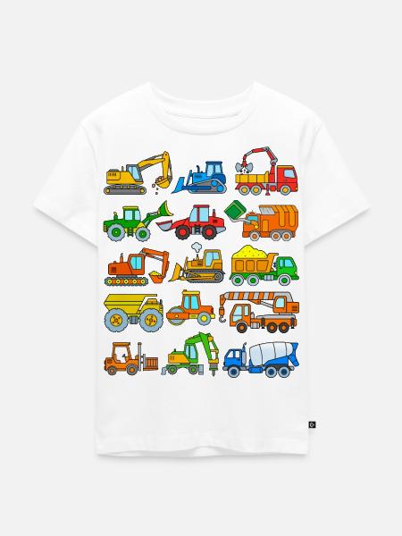 Baustellenfahrzeuge Baumaschinen Baufahrzeuge LKW - Kinderen Premium Bio T-shirt - wit