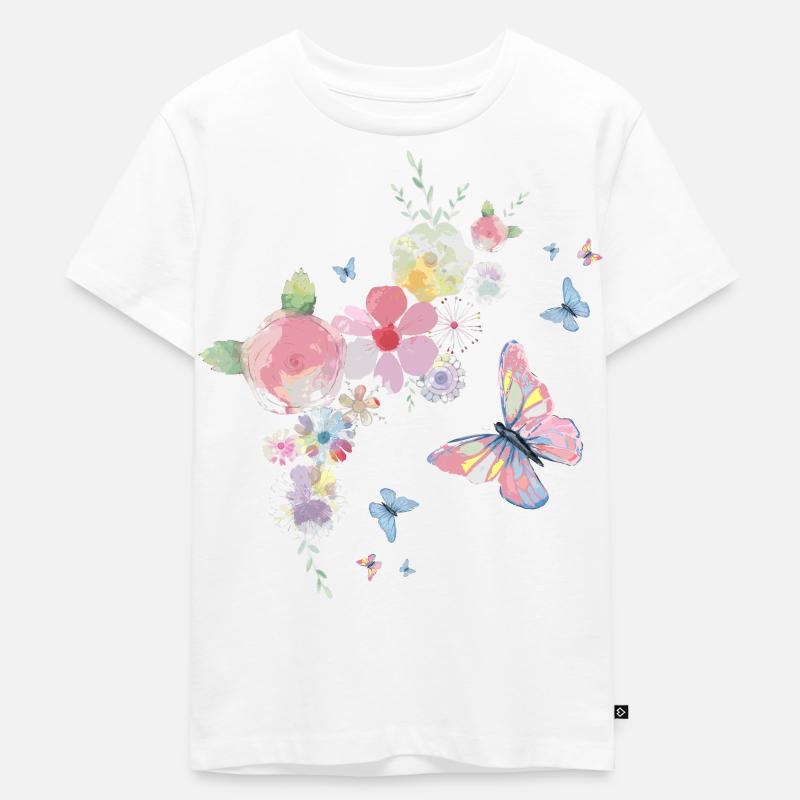 Papillons et fleurs - T-shirt Premium bio Enfant - blanc