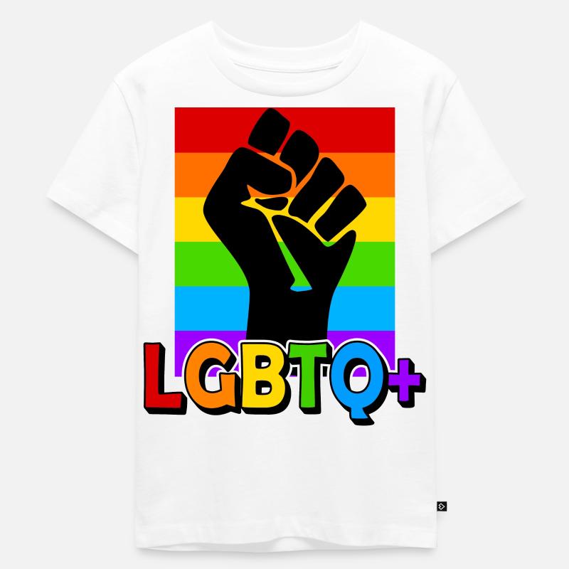 Pride month Regenbogen Fahne Faust - Kinder Premium Bio T-Shirt - Weiß