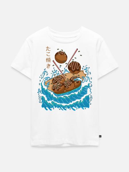 Takoyaki in der Welle - Kinder Premium Bio T-Shirt - Weiß