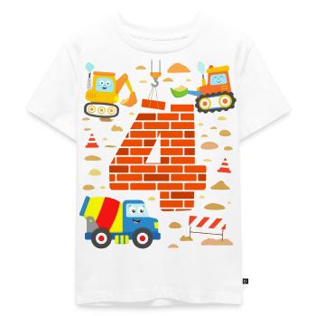 4. Geburtstag Bagger Fahrzeuge Baustelle LKW Autos - Kinder Premium Bio T-Shirt - Weiß - Vorne - Hailey (125cm)