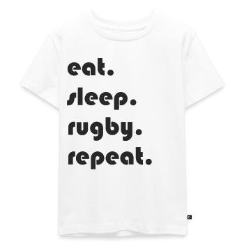 Rugby - eat. sleep. rugby. repeat. - Kinder Premium Bio T-Shirt - Weiß - Vorne - Hailey (125cm)