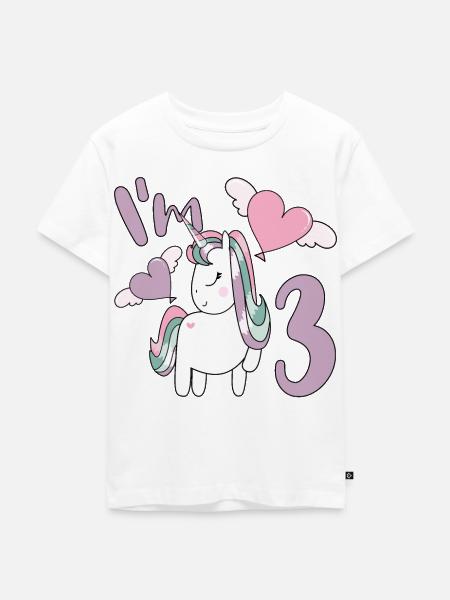 3e verjaardag Meisje Unicorn 3 jaar oude Bday Party - Kinderen Premium Bio T-shirt - wit