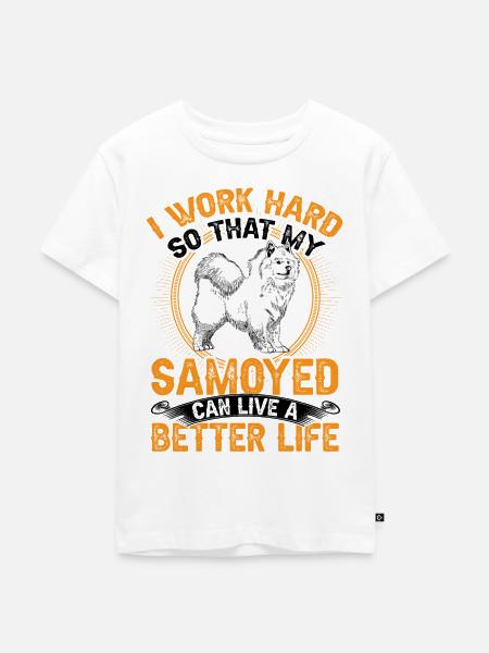 Samojede arbeite hart Samojedenspitz - Kinder Premium Bio T-Shirt - Weiß
