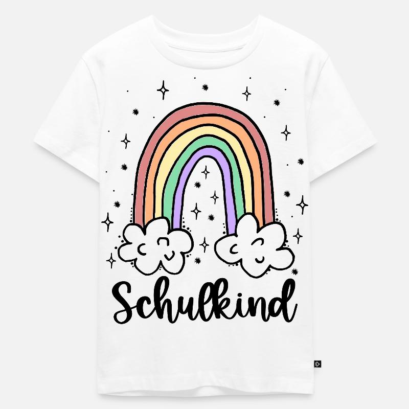 Schulkind Regenbogen Mädchen Junge Einschulung - Kinder Premium Bio T-Shirt - Weiß