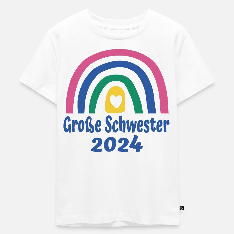 Große Schwester 2024 Regenbogen Baby Verkündung - Kinder Premium Bio T-Shirt - Weiß