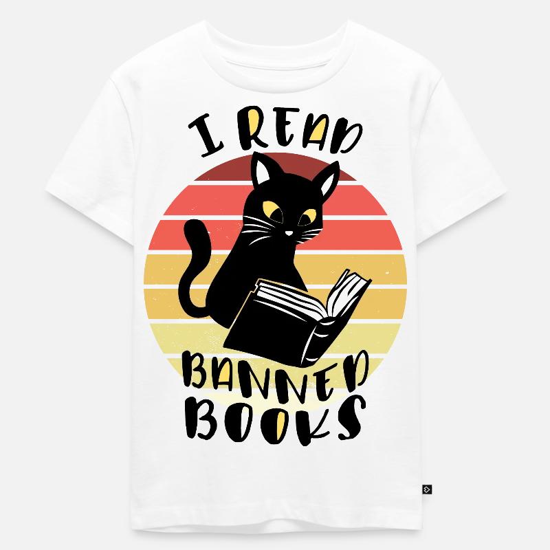 Ich lese verbotene Bücher Katze - Kinder Premium Bio T-Shirt - Weiß