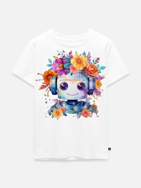 Lieblicher Blumen-Roboter - Kinder Premium Bio T-Shirt - Weiß