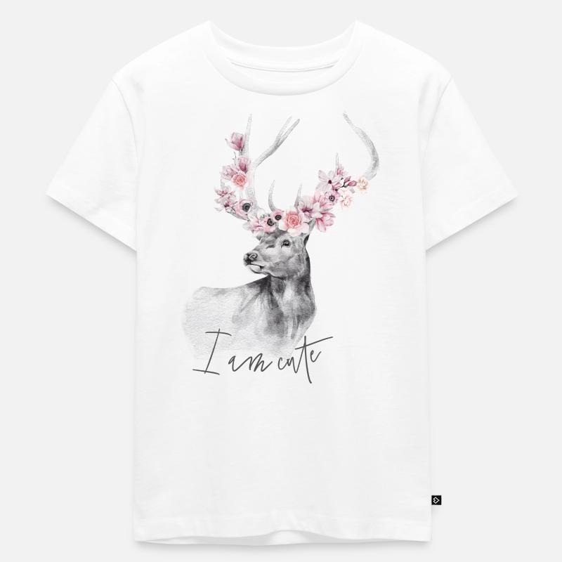 Hirsch mit Blumen - Kinder Premium Bio T-Shirt - Weiß