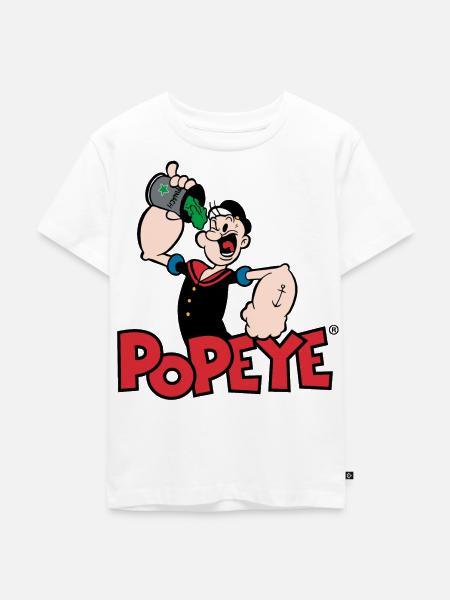 Popeye Isst Spinat Logo - Kinder Premium Bio T-Shirt - Weiß