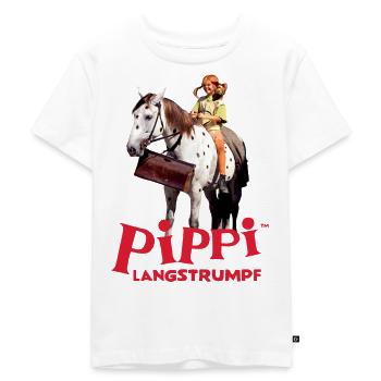 Pippi Langstrumpf Pippi Reitet Auf Kleiner Onkel - Kinder Premium Bio T-Shirt - Weiß - Vorne - Hailey (125cm)