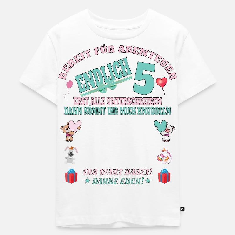 5. Geburtstag Mädchen & Junge Gästebuch - Kinder Premium Bio T-Shirt - Weiß