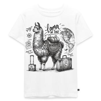 Lama globe-trotter : en voyage autour du monde - T-shirt Premium bio Enfant - blanc - Devant - Hailey (125cm)
