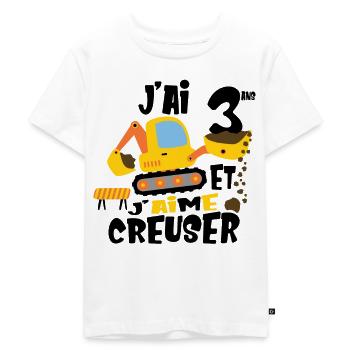Pelleteuse Engins de Chantier Cadeau Enfant 3 ans - T-shirt Premium bio Enfant - blanc - Devant - Hailey (125cm)