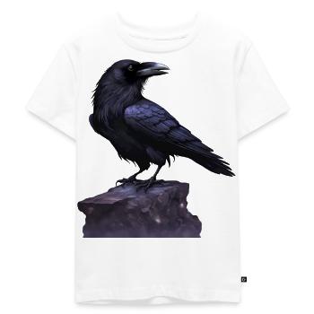Grand corbeau sur pierre - motif nature - oiseau corbeau - T-shirt Premium bio Enfant - blanc - Devant - Hailey (125cm)