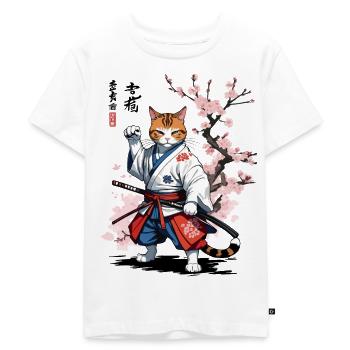 Samurai Cat Ukiyo-E Streetwear Design - Kids Premium Organic T-Shirt - white - Front - Hailey (125cm)
