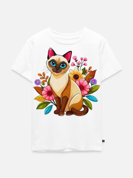 Siamkatze im Garten - Kinder Premium Bio T-Shirt - Weiß